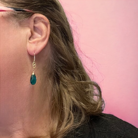 Paraiba Teal Tourmaline Earrings 14K Yellow Gold Vermeil , October Birthstone - Picture 2 of 7